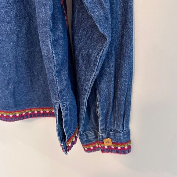 Carrie Allen Ice Skate All Over Embroidered Denim Shirt Jacket Shacket Womens XL - Picture 8 of 8